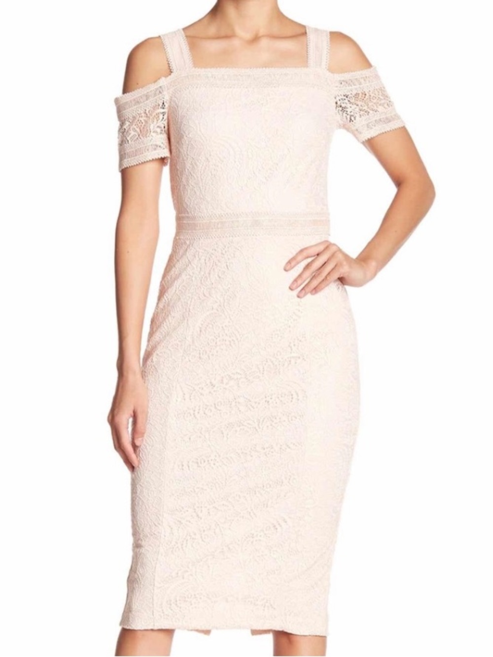 RACHEL Rachel Roy Lace Off-Shoulder Midi Dress in Light Beige